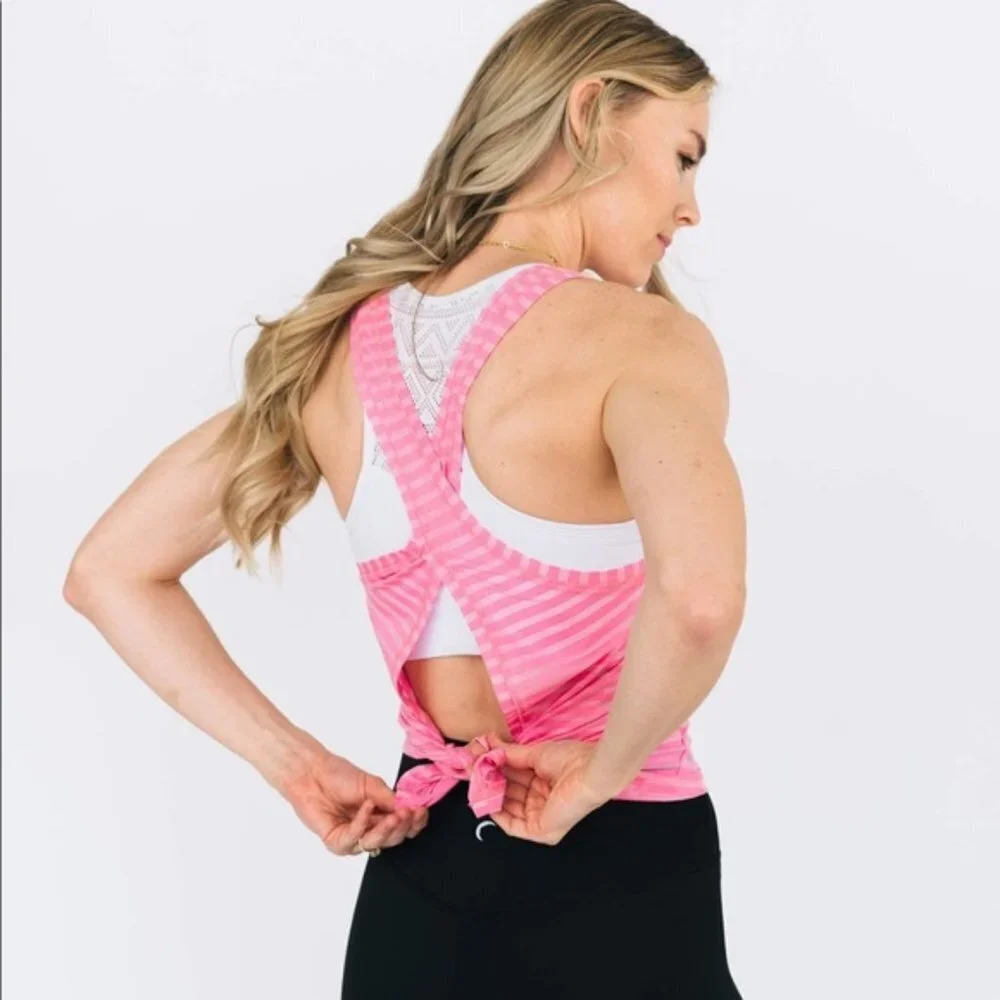 Zyia Active Pink Striped Nimbus Split Back Workout Running Tank Top Size Small